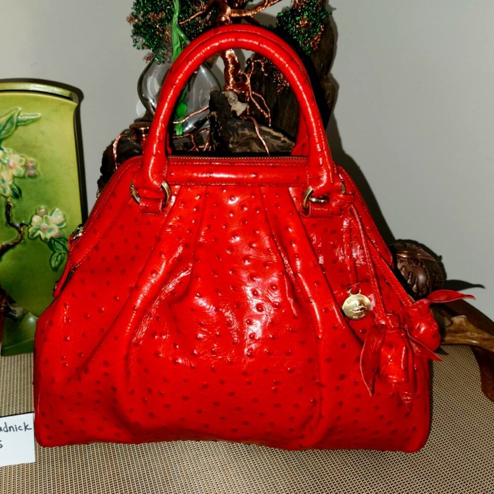 RARE Brahmin Red Ostrich Sara Rose Vintage Satchel